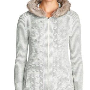 Eddie Bauer Women's Grey Faux Fur Zip Hoodie